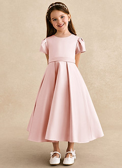 Azazie Princess Flower Girl Dresses Blushing Pink A-Line Pleated Matte Satin Dress image6
