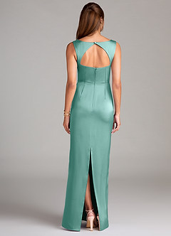 Azazie Flori Bridesmaid Dresses Aqua Sheath Side Slit Stretch Satin Dress image2