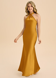 Azazie Chickie Junior Etui Plissee Stretch-Satin Kleid Butterscotch image5