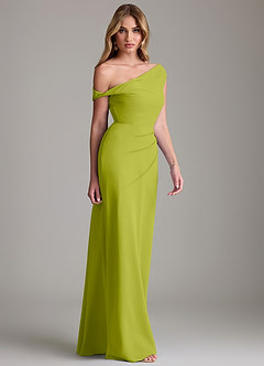 Azazie Emerson Bridesmaid Dresses Lemongrass Sheath Off the Shoulder Chiffon Dress image5