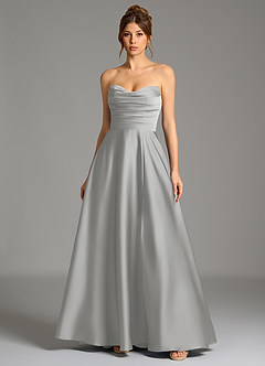 Azazie Ayla Jurken voor bruidsmeisjes Jurk van Stretch Satijn met A-Lijn Korset Zilver image3