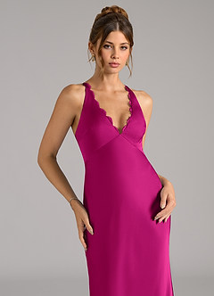 Azazie Tianna Jurken voor bruidsmeisjes Jurk van Stretch Satijn met A-Lijn Fuchsia image7