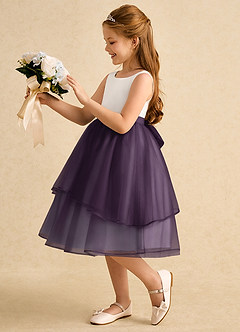 Azazie Rene vestidos de niña de las flores Vestido de Marfil Ciruela de Tul de Corte En A con Lazo image5