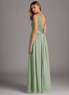 Azazie Elly Bridesmaid Dresses Dusty Sage A-Line Lace Scoop Neck Chiffon Dress image5