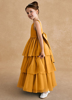 Azazie Megallie Flower Girl Dresses Butterscotch A-Line Bow Tulle Dress image4