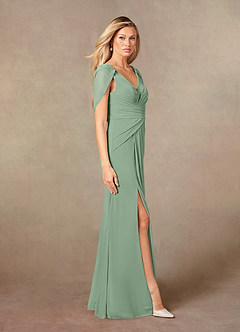 Azazie Luisa Mother of the Bride Dresses Matcha Mermaid V-Neck Pleated Mesh Dress image4