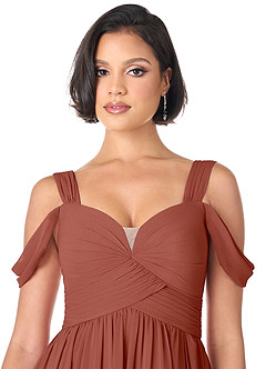 Azazie Lianne Brautjungfernkleider A-Linie Schulterfrei Chiffon Kleid Rotbraun image5
