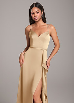 Azazie Naeem Bridesmaid Dresses Champagne A-Line Stretch Satin Dress image2