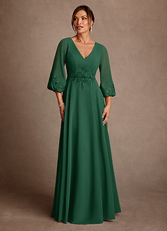 Azazie Yorba Abiti per la Madre della Sposa Abito A-Line in Chiffon Pizzo Verde Scuro image1