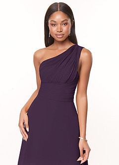 Azazie Ashley Bridesmaid Dresses Plum A-Line Ruched Chiffon Dress image5