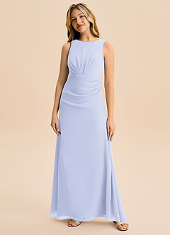 Azazie Floris Junior Vestido de Lavanda de Gasa de Corte en A con Plisado image4