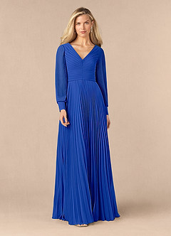 Azazie Zina Mother of the Bride Dresses Royal Blue A-Line Pleated Chiffon Dress image1