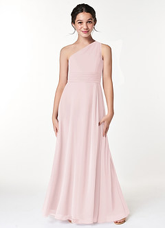 Azazie Cleo Vestido de Rosa Rubor de Gasa/ Chiffon de Acampanado con Plisado image3