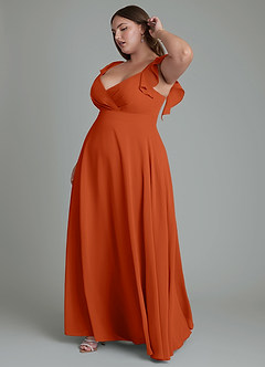 Azazie Leilani Bridesmaid Dresses Burnt Orange A-Line Pleated Chiffon Dress image10