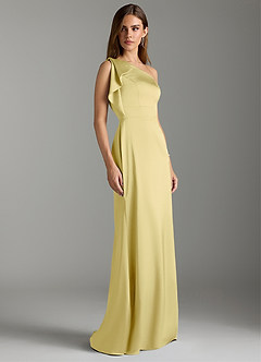 Azazie Rinna Bridesmaid Dresses Lemon Sorbet Mermaid Ruched Stretch Satin Dress image3