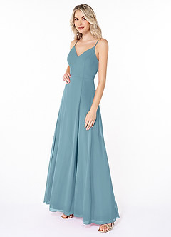 Azazie Lena Bridesmaid Dresses Moody Blue A-Line Lace Chiffon Dress image3
