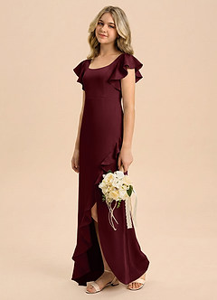 Azazie Demi Junior Cabernet Mermaid Bow Stretch Satin Dress image4