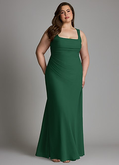 Azazie Agustina Robes de demoiselle d'honneur Robe Sirène en Mousseline de soie Corset Vert Foncé image12
