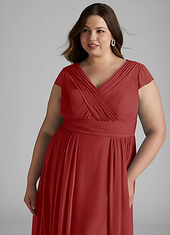 Azazie Organa Bridesmaid Dresses Rust A-Line Pleated Chiffon Dress image11