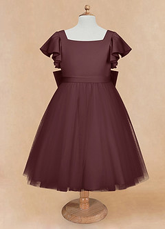 Azazie Kaeya Flower Girl Dresses Sangria A-Line Bow Tulle Dress image5