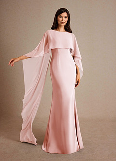 Azazie Milfred vestidos de madre de la novia Vestido de Rosa Rubor de Satén Elástico de Recto con Cuello de barco image4