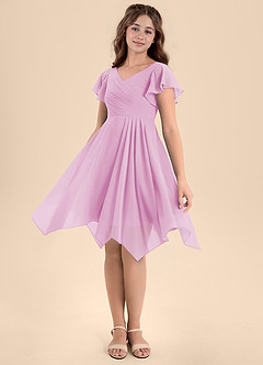 Azazie Janeaurelia Junior Vestido de Rosa Caramelo de Gasa de Corte En A con Plisado image4
