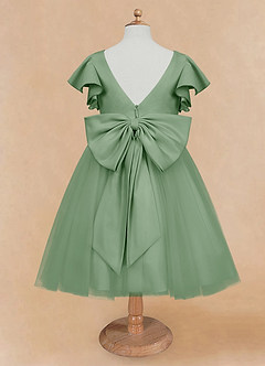 Azazie Kaeya Robe Demoiselle D'honneur Fillette Robe Trapèze en Tulle Arc Matcha image6