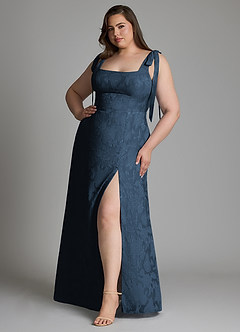 Azazie Debra Bridesmaid Dresses Dark Navy A-Line with Pockets Floral Burnout Dress image9