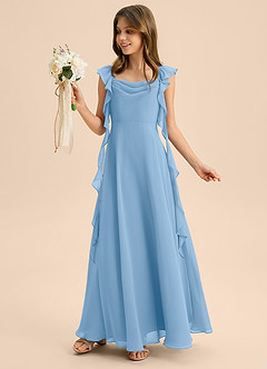 Azazie Carmin Junior Powder Blue A-Line Ruched Chiffon Dress image3