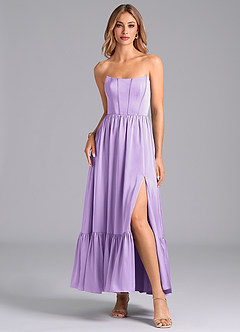 Azazie Leilana Bridesmaid Dresses Lilac A-Line Corset Stretch Satin Dress image3
