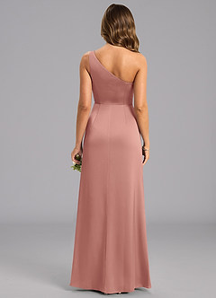 Azazie Feby Final Sale Rosette A-Line One Shoulder Stretch Satin Dress image2