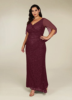 Azazie Lulu Mother of the Bride Dresses Cabernet Mermaid V-Neck Sequins Chiffon Dress image6