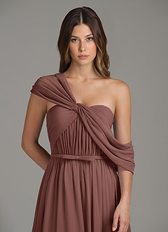 Azazie Nyah Robes de demoiselle d'honneur Robe Trapèze en Mousseline de soie Épaule décolletée Expresso image7