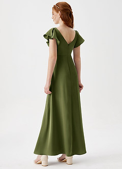 Azazie Omari Junior Olive A-Line Pleated Stretch Satin Dress image2