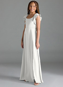 Azazie Bondi Junior White A-Line Side Slit Stretch Satin Dress image4