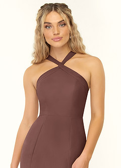 Azazie Rue Bridesmaid Dresses Espresso A-Line Halter Chiffon Dress image6