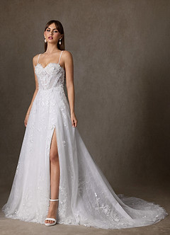 Azazie Ramina Wedding Dresses Diamond White A-Line Sweetheart Neckline Lace Dress image3