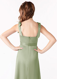 Azazie Barbara Junior Dusty Sage A-Line Bow Stretch Satin Dress image4