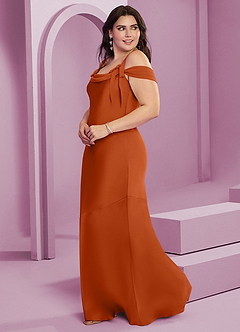 Barbie ♥ Azazie Bridesmaid Dresses Burnt Orange Sheath Pleated Stretch Satin Dress image4