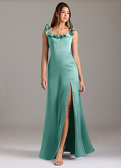 Azazie Callie Brautjungfernkleider Wandelbar A-Linie Gestreift Stretch-Satin Kleid Aqua image3