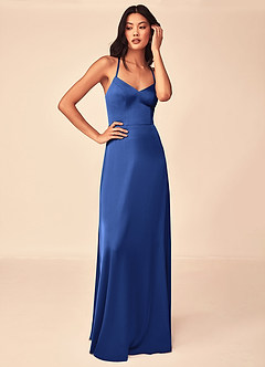Azazie Mei Bridesmaid Dresses Royal Blue A-Line V-Neck Stretch Satin Dress image5