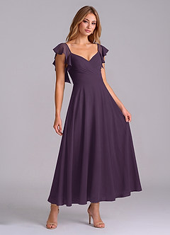 Azazie Leilani Jurken voor bruidsmeisjes Jurk van Chiffon met A-Lijn Ruches Pruim image3