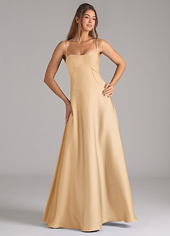 Azazie Valentine Robes de demoiselle d'honneur Robe Trapèze en Satin extensible Corset Or image4