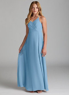 Azazie Davis Junior Jurk van Chiffon met A-Lijn Staal Blauw image3
