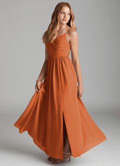 Azazie Zeya Junior Cinnamon A-Line Chiffon Dress image4