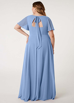 Azazie Kimber Vestidos de damas de honor Vestido de Azul Acero de Gasa de Corte en A con Manga volante image10