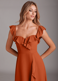 Azazie Lyra Robes de demoiselle d'honneur Robe Trapèze Convertible en Mousseline de soie Orange Brûlée image10