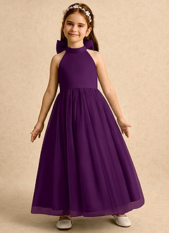 Azazie Emie Flower Girl Dresses Grape A-Line Pleated Tulle Dress image4