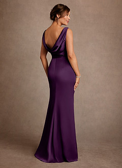 Azazie Baltimore Mother of the Bride Dresses Grape A-Line Pleated Stretch Satin Dress image2