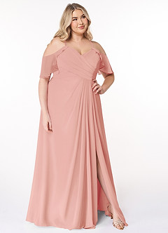 Azazie Dakota Bridesmaid Dresses Rosette A-Line V-Neck Pleated Chiffon Dress image18